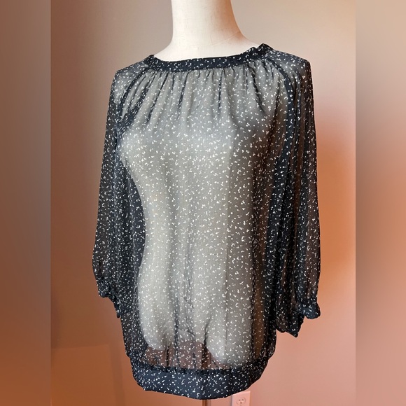 The Limited Women's Black Sheer Blouse White Splatter Pattern Long Sleeve S - Picture 2 of 6